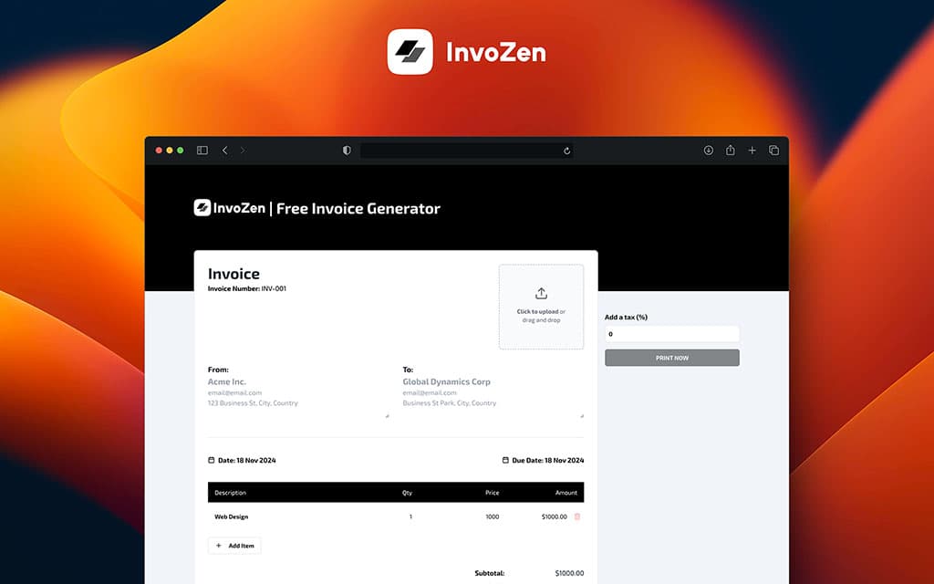 InvoZen | Free Invoice Generator